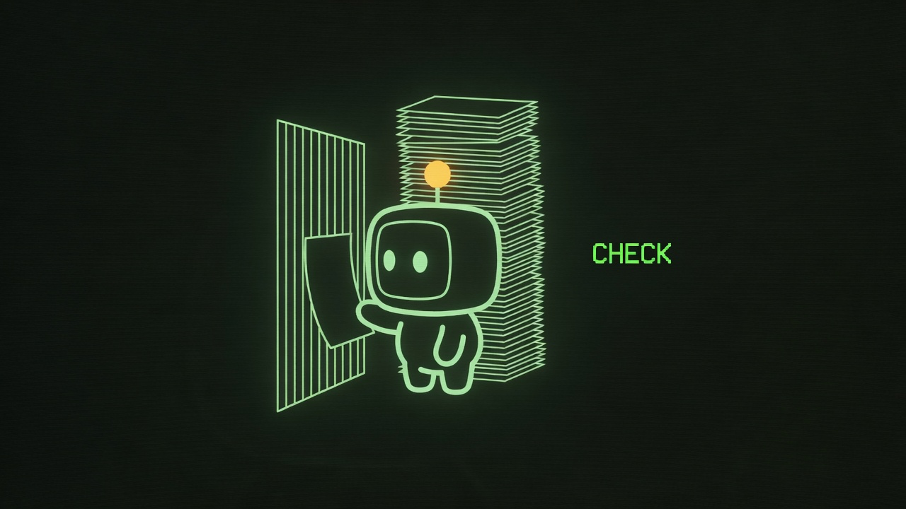 Phosphor Blip pressing one sheet through a narrow inspection gate while a stack waits