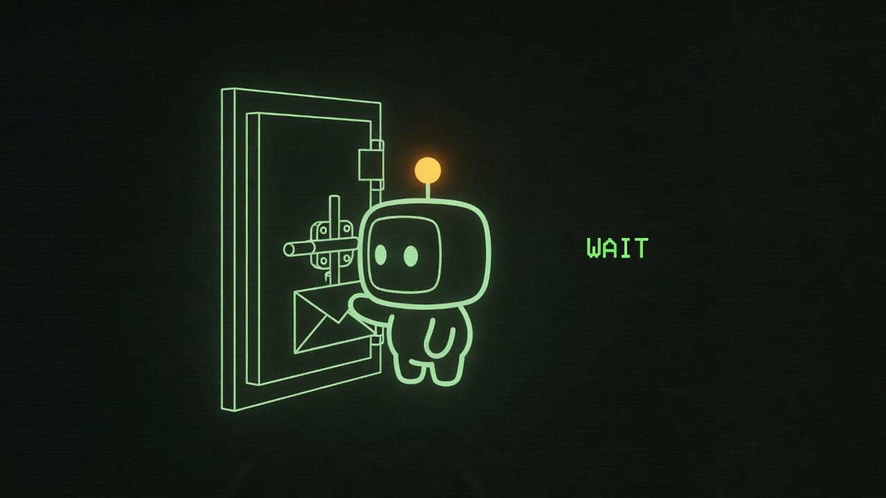 Phosphor Blip pressing a sealed envelope against a latched vault door
